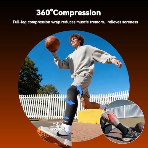 Copper Leg Compression Sleeve for Men & Women L/XL Full Leg Support