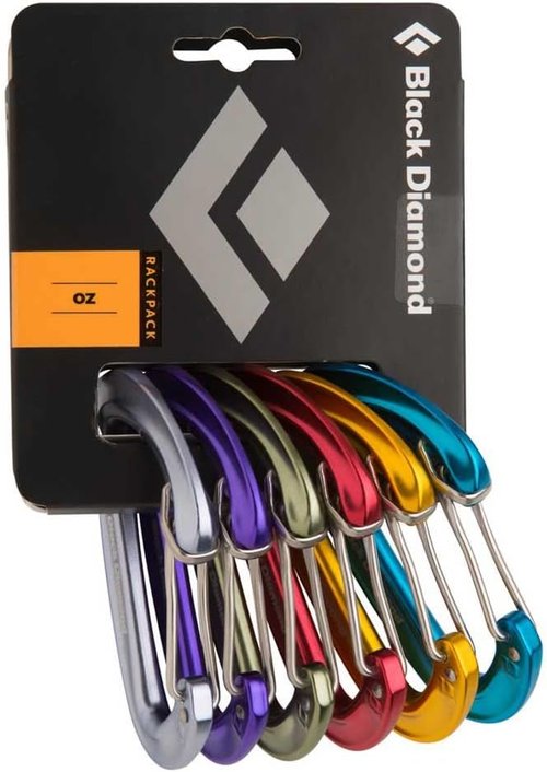 Black Diamond OZ Rackpack 6-Pack Set of Rock Climbing Wiregate Carabiners for Mountaineering, Camping, Hammock, Outdoors, Blue/Gray/Purple/Green/Red/Yellow