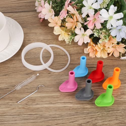 6pcs BPA-Free Silicone Replacement Straw & Gasket Set for Water Bottles - Red, Orange, Blue, Pink, Grey, Green