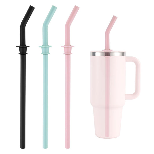 3pcs Press in Straw Replacement for Hydro Flask Travel Tumbler 40/32/28/20oz, BPA Free Reusable Silicone Tumbler Straws for HydroFlask Water Bottle Lid Accessories (Black, Pink and Blue)