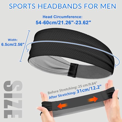 Sukeen Sports Headbands for Men, Moisture Wicking Sweat Bands Headbands Non-Slip, Breathable Elastic Sweatband, Running Headband for Yoga, Tennis, Fitness Workout