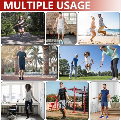 Adjustable Weighted Jump Rope 9ft, Tangle-Free Speed Rope for Fitness & Exercise - Red, 180-340g
