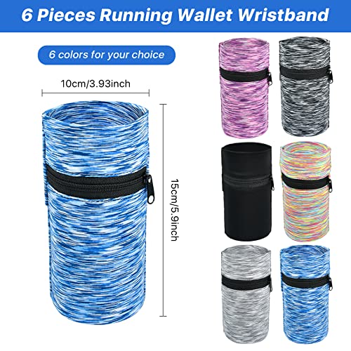 6-Pack Breathable Elastic Wrist Wallets with Zipper for Travel Running