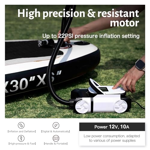 GICLE Electric Paddle Board Pump - 12V DC SUP Inflator with Grey Nozzles