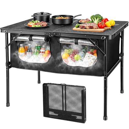 Folding Camping Table with Storage Cooler Bag - Portable Outdoor Dining
