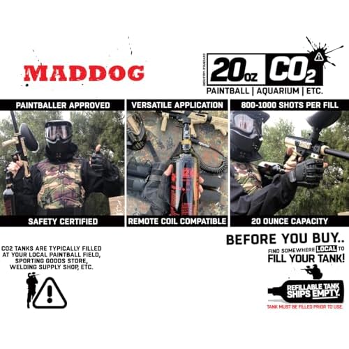 Maddog 20 Oz Refillable Aluminum CO2 Paintball Tank - Ships Empty