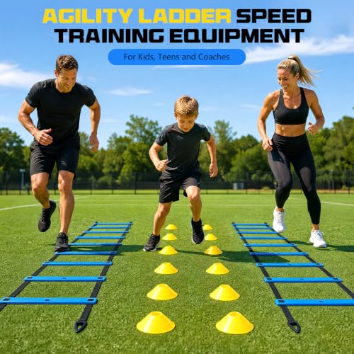 Blue 2 Pack 20ft Speed Agility Ladder Set - Adjustable Training Equipment