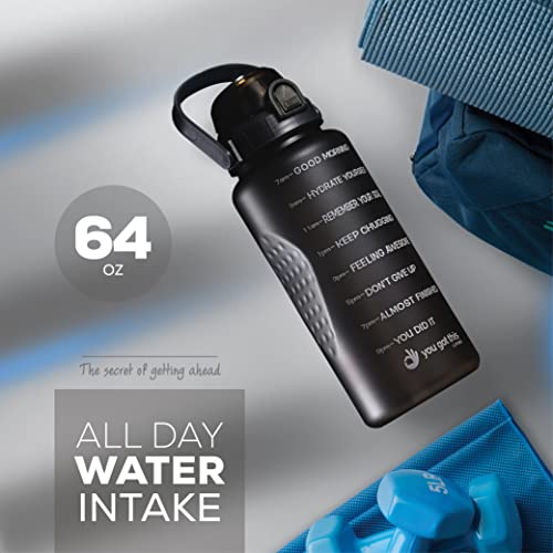 64 oz Hydration Water Bottle with Time Markers Leak Proof BPA Free Sports Flask