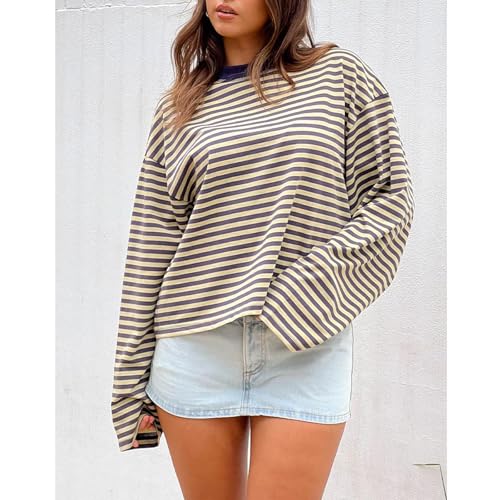 Women Y2k Long Sleeve Fairy Grunge Striped Baggy Tees Shirts 2000s Emo Aesthetic Sweater Crop Tops Streetwear