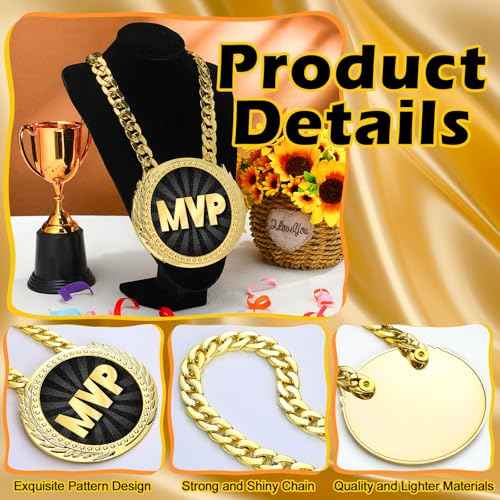 Tondiamo Sports MVP Turnover Chain Medal 6" Big Gold Champ Award Necklace Chain Baseball Basketball Football Soccer Softball Volleyball Sports Competitions Prize Gifts and Party Favors
