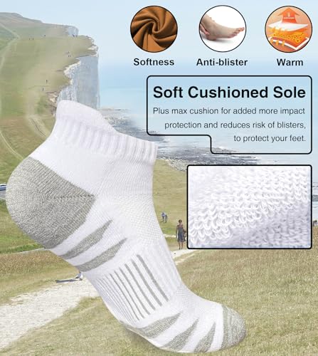 Heyoboy Men's Athletic Cushioned Ankle Socks 9-12 White - Pack of 5 Pairs
