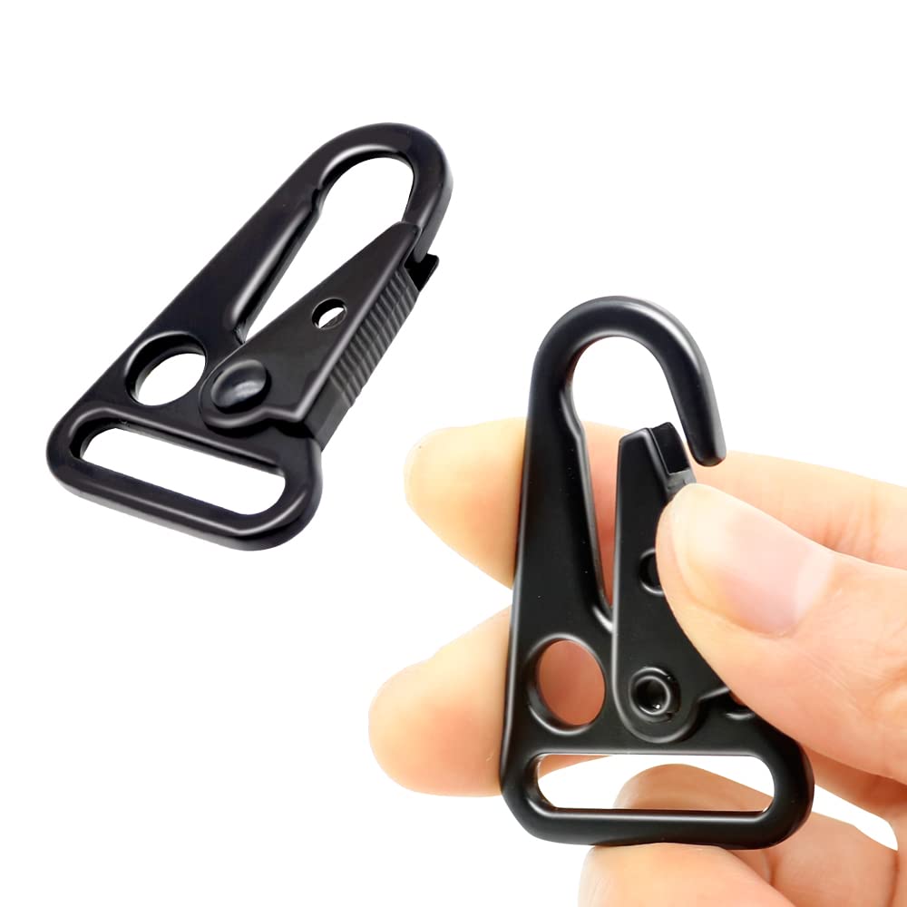 1 Inch Metal Rifle Enlarged Mouth Single Point Slings Clip for Paracord Webbing Strap for Keychain Snap Hooks Outdoor Backpack Tactical Carabiners (6PCS(Black))
