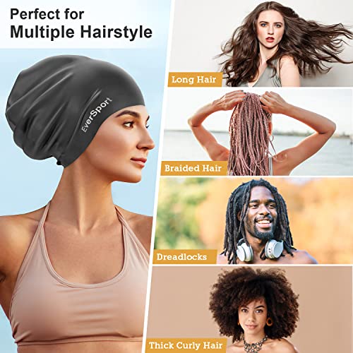 Large Waterproof Swim Cap for Braids Dreadlocks Women Men Black