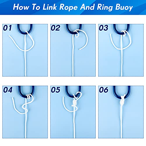 Floating Life Ring Rope with Stainless Steel Hook - White, 30m