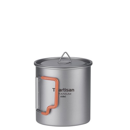 Ti artisan Titanium Cup Camping Pot Ultralight Coffee Mug 450ML/750ML Water Cup with Foldable Handles and Lid For Outdoor Camping Hiking Backpacking (450ML)