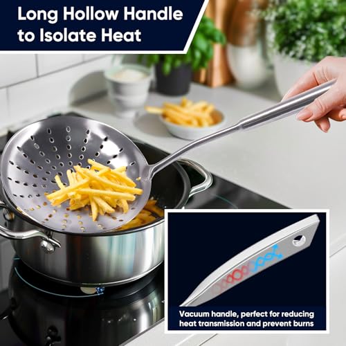 16.8 Inch Stainless Steel Slotted Spoon with Vacuum Handle - Durable Kitchen Utensil