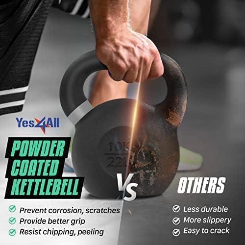 Yes4All Kettlebell Cast iron/Powder Coated Kettlebell Bundle 44LB + 53LB - Easy Grip Handle for Strength Training, Home Gym