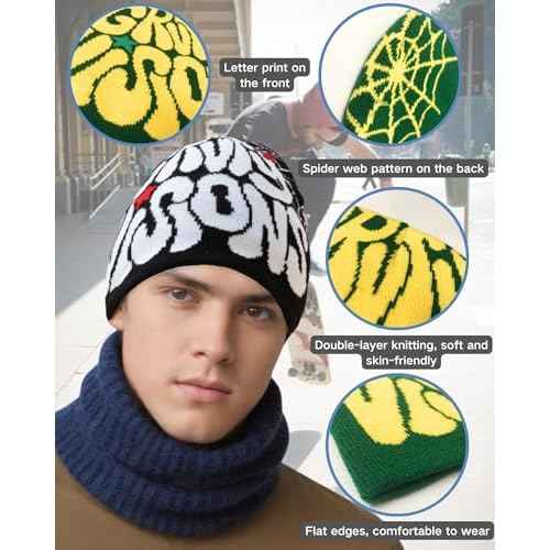 yolrdiw Women Beanie Y2k Letter Graphic Soft Warm Knitted Hats Men Winter Cap