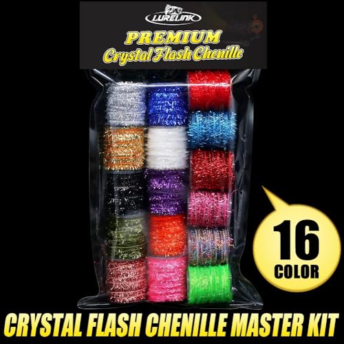 16-Color Sparkling Crystal Flash Chenille for Fly Tying & Jig Making - Versatile Fishing Materials