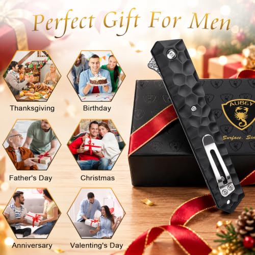 AUBEY Damascus Pocket Knife with Aluminum Alloy Handle C-Handle DMWS1