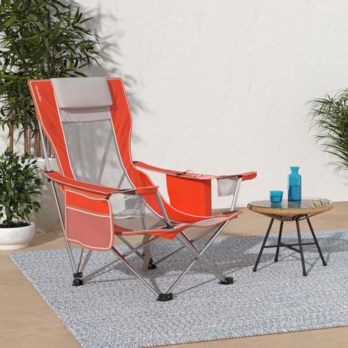 Fiji Sunset Orange Kijaro Beach Sling Chair with Cooler & Detachable Pillow