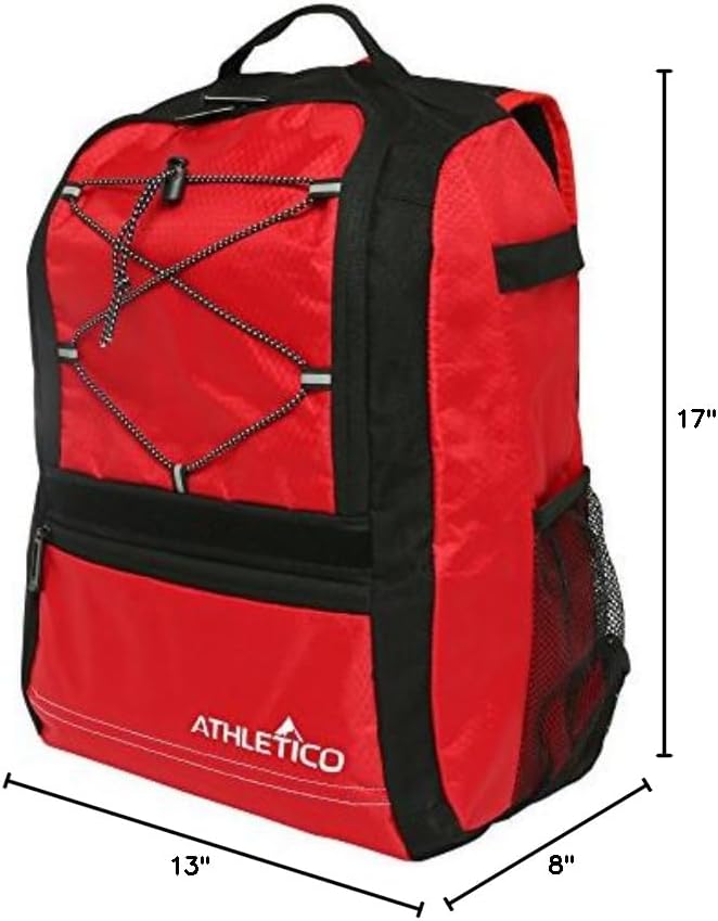 Athletico Youth Baseball Bat Bag - Backpack for Baseball, T-Ball & Softball Equipment & Gear | Holds Bat, Helmet, & Glove | Fence Hook (Red)