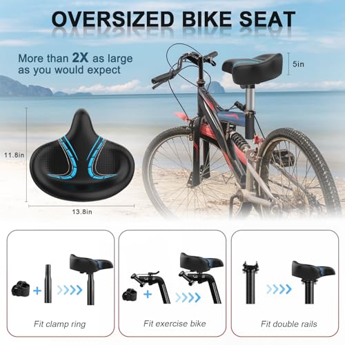 Bluewind Oversized Bike Seat with Backrest - Wide Bicycle Saddle for Electric & Stationary Bikes, Blue