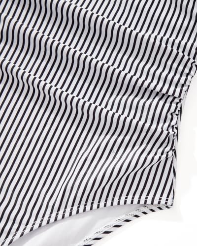 Women Wrap Push Up One-Piece Swimsuit Tummy Control Bathing Suit - Medium, White & Black Stripes