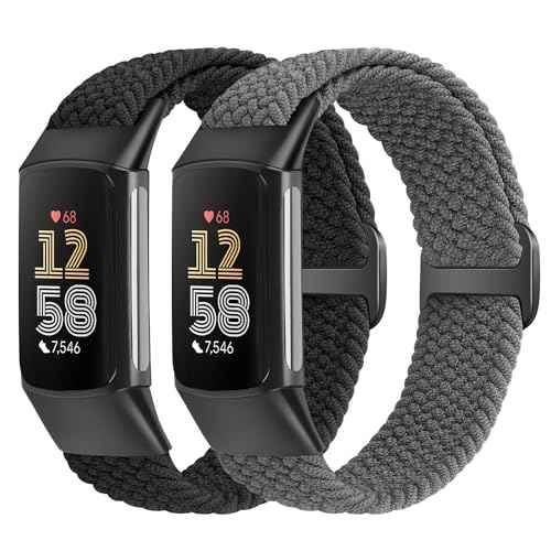 Elastic Braided Bands Compatible with Fitbit Charge 5/Fitbit Charge 6 for Women Men, Breathable Adjustable Stretchy Nylon Loop Sport Replacement Wristbands for Fitbit Charge 6 Charge 5 Straps