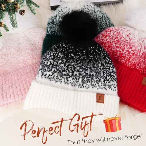 FZ FANTASTIC ZONE Womens Winter Hats Warm Knit Fleece Lined Cap Pompom Beanie Hats for Women Cold Weather