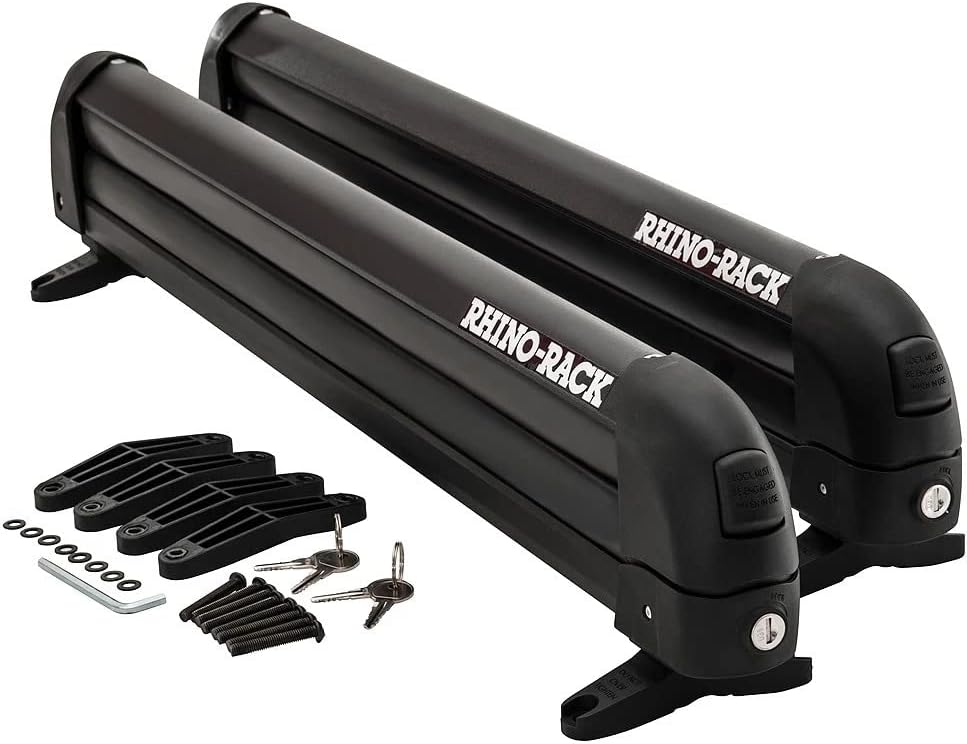 Rhino-Rack Carrier for Skis, Snowboards, Fishing Rods, Paddles, Skateboards, Water Skis, Wakeboard & More, Universal Mounting, Easy to Use, Locking, Lightweight & Heavy Duty, Suitable for All Vehicles