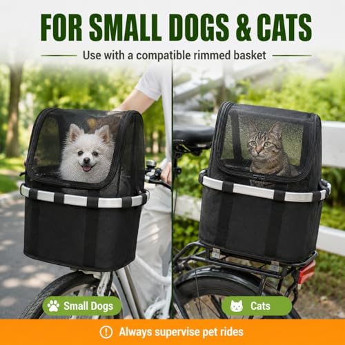 ANZOME Dog Bike Basket Cover Mesh Pet Carrier for 12-13 in Rectangular Baskets - Black