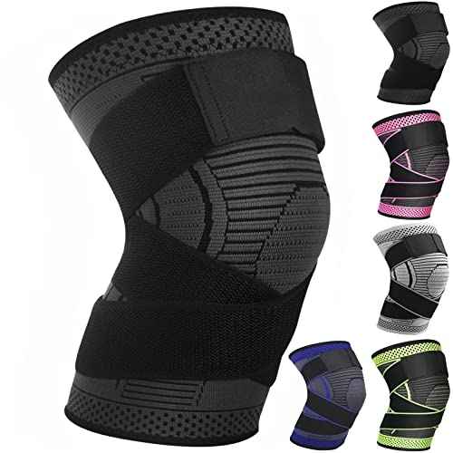 Adjustable Knee Support Brace 1 pack Compression Knee Sleeves for Men Women Use for Meniscus Tear, Arthritis, Tendinitis, Ligament Injury,Weight Lifting, Anti Slip Knee Brace (Black, Large)