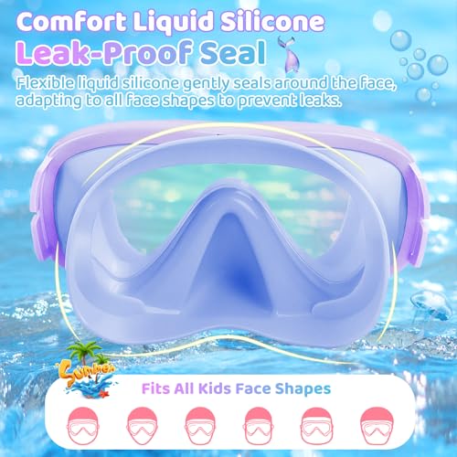 Kids Swim Goggles with Nose Cover - Blue-Purple Mermaid Scales Patterned, No Leak, UV & Anti-Fog