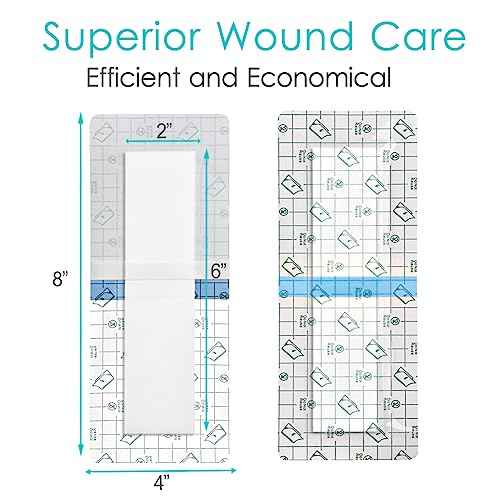 Waterproof Knee Replacement Surgery Bandage | 4x8 Inch Shower Protector Island Dressing Pad Bordered Gauze | Hip Surgery Recovery Large Wounds Incision Cover with Adhesive Border (Pack of 14)