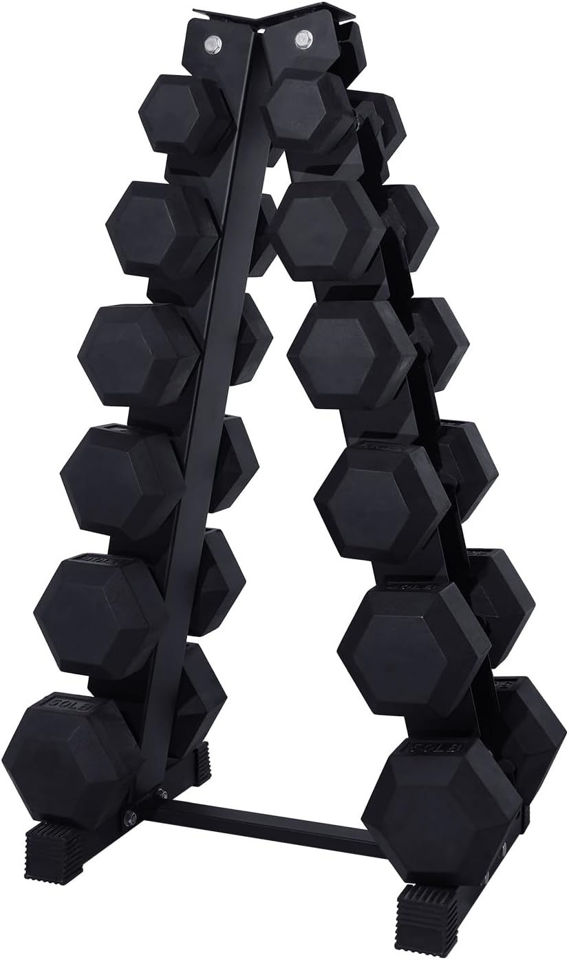 RitFit 5-300LBS Rubber Encased Hex Dumbbell Sets with Optional Rack for Home Gym, Coated Hand Weights for Strength Training, Workouts