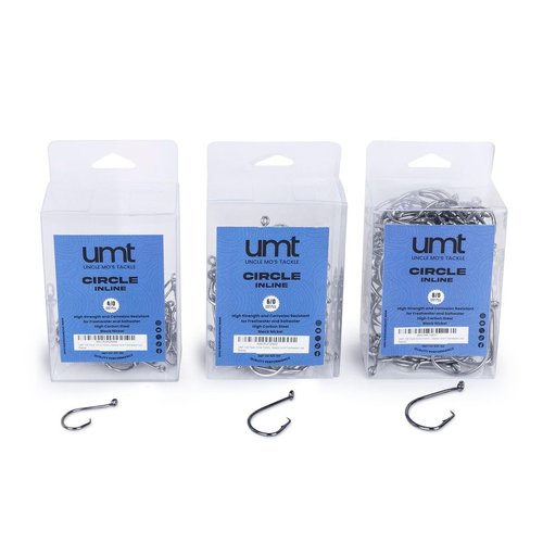 UMT 100 Pack Inline Fishing Circle Hooks Size 6/0 Black Nickel High Carbon Steel Superior Terminal Tackle Saltwater and Freshwater use
