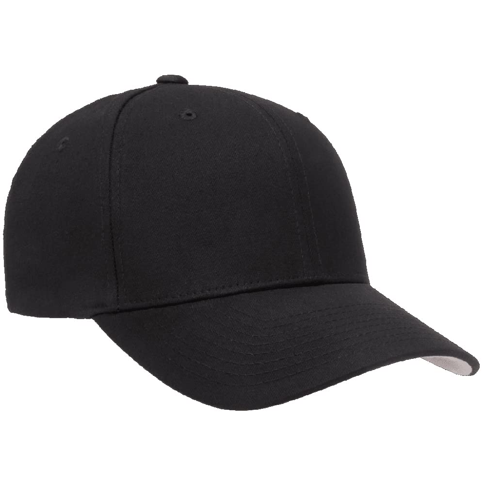 The Hat Pros Flexfit 5001 Standard Cotton Twill Structured 6-Panel Fitted Baseball Cap with Permacurv Visor (Black, L/XL)