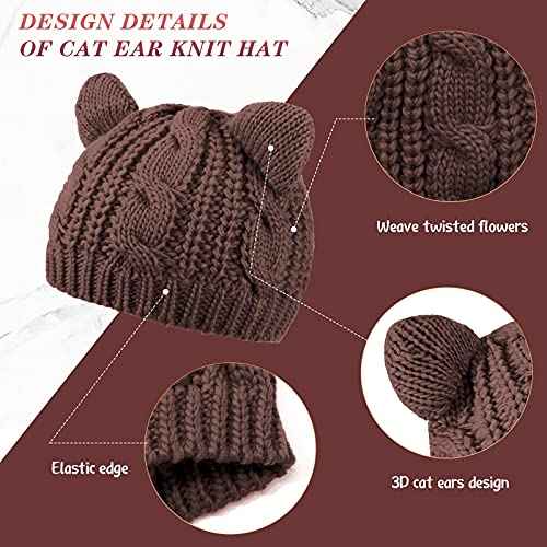 SATINIOR Cute Cat Ear Beanie Hat Cat Knitted Hat Winter Cable Knit for Women