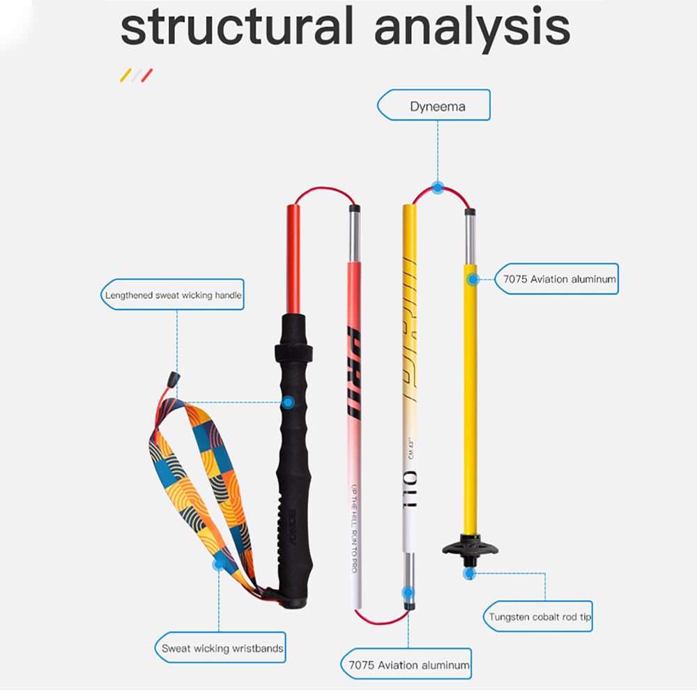 AONIJIE 2pcs New Folding Durable Trekking Pole, Lightweight Quick-Lock 7075 Aluminum Alloy Walking Pole for Cross-Country, (Yellow red,110cm)