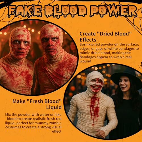 60 Yards 12 Rolls Halloween Mummy Wrap Costumes, Mummy Wrapping Cloth, Mummy Gauze, Mummy Bandages for Cosplay Zombie Makeup Halloween Costumes Accessories with Fake Blood Powder(3in W, Lady & Youth)