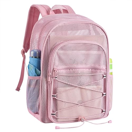 Pink Heavy Duty Mesh Backpack for Adults 20L Large Capacity Sports & Travel