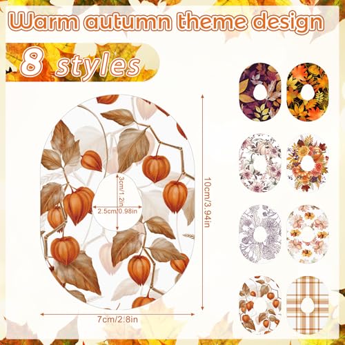 Geiserailie 32 Pcs Fall Adhesive Patches Compatible with Dexcom G7 Over Patches Waterproof and Sweatproof Sensor Cover Thanksgiving Flexible and Breathable Pre-Cut Tape Stickers