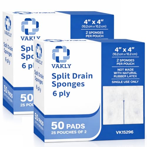 Sterile 6-Ply Split Drain Gauze Pads - 4x4 Inches, 100 Pack - Latex-Free, Conforming for Wound Care and IV Lines - Variation of 100