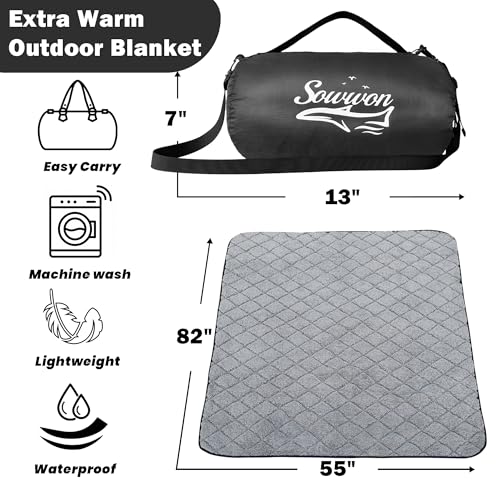 Black Waterproof Outdoor Blanket 82x55 Inches Sherpa Fleece Camping Picnic