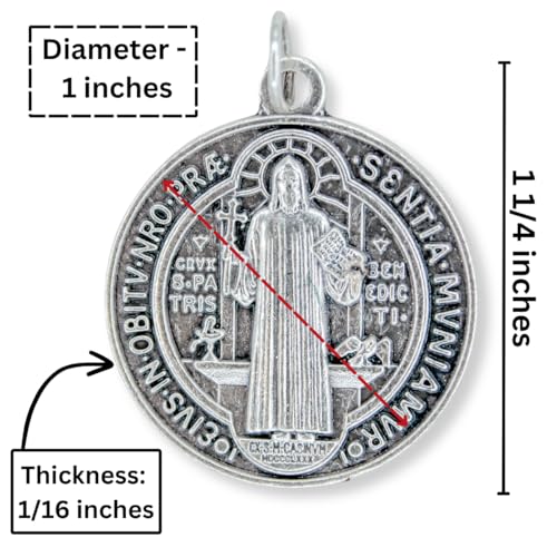 Silver Oxidized St. Benedict Medal Pendant 1.25 Inch Catholic Jewelry - Made in Italy