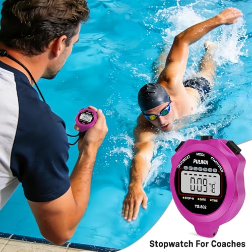Purple Sports Stopwatch Timer for Running Swimming & Coaches - Digital Split & Lap