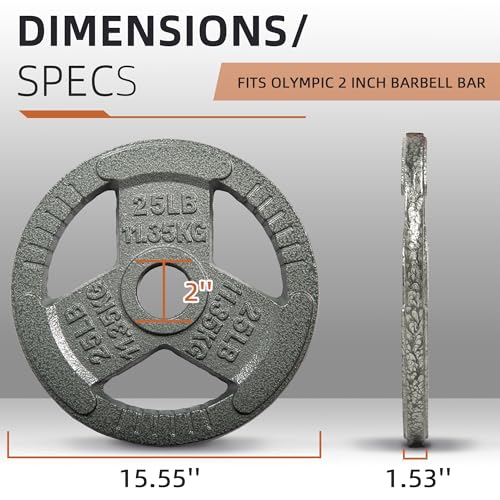 Fitvids Olympic Cast Iron 2-Inch Weight Plate for Strength Training & Weightlifting, Home Gym, Multiple Weights Available