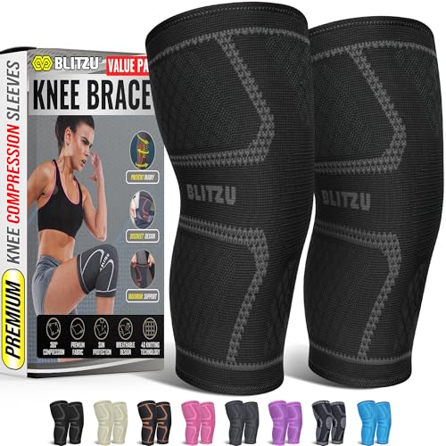 Knee Brace for Pain Relief Women & Men, 2 Pack Compression Knee Brace, Knee Support Sleeve for Running, Workout, Sports, Knee Braces for ACL, Meniscus Tear, Arthritis and Injury Recovery Black 2XL