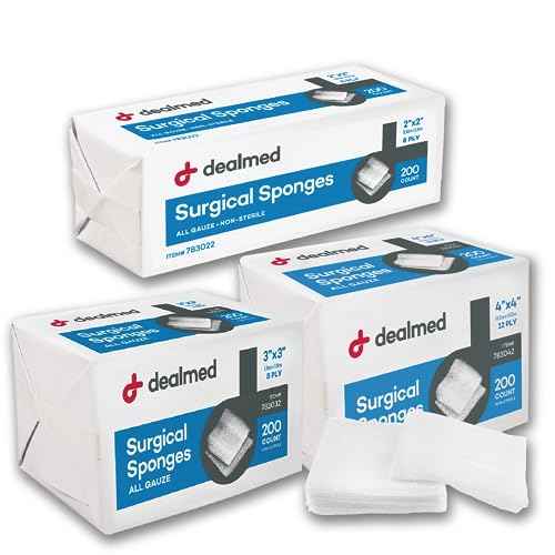 Dealmed 2" x 2" Surgical Sponges, 8-Ply, Non-Woven Absorbent Gauze Sponges for Wound Care, First Aid Kits and Medical Facilities, 200 Count (Pack of 2)